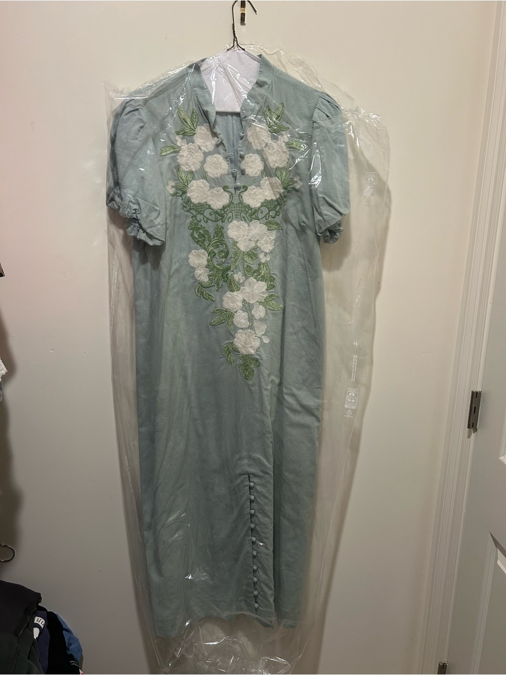 Mestiza Elliana Midi Dress in Mint with White Floral Embroidery - Picture 3 of 5